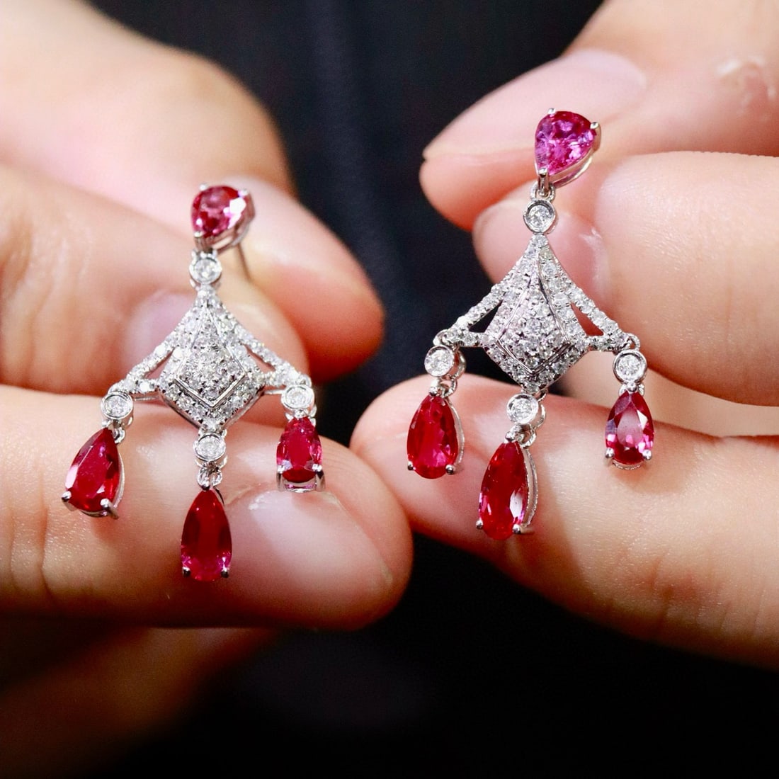 14k Gold 3.00 Ctw Natural Ruby & Diamond Earrings - 6