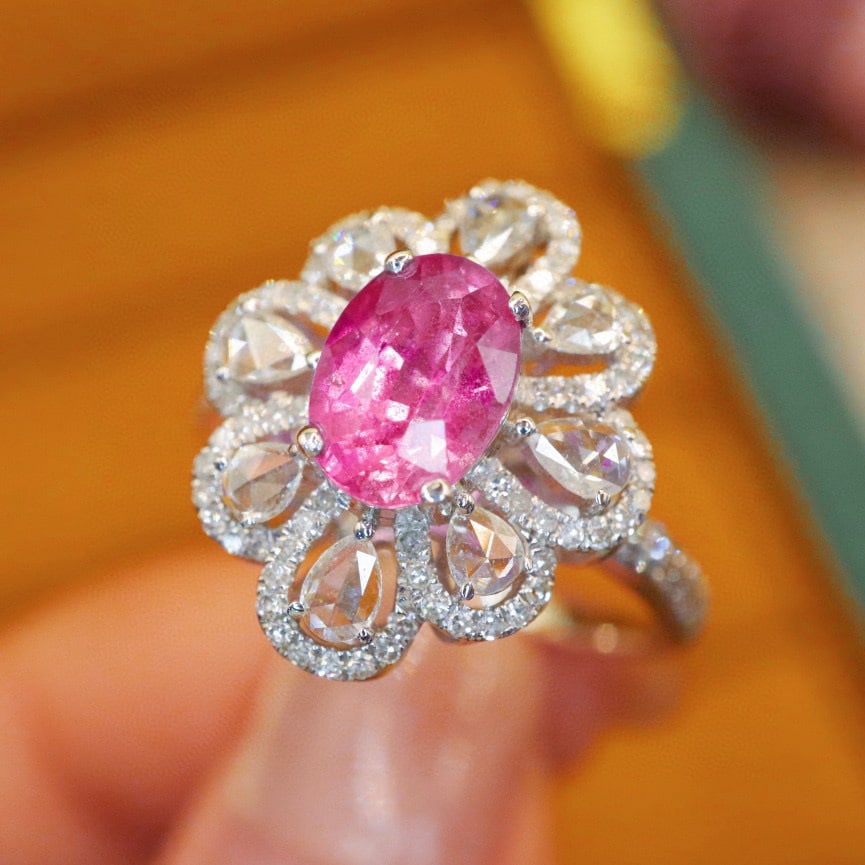 14k Gold 2.16 Ctw Natural Padparadscha Sapphire & Diamond Ring/pendant( Without Chain ) - 2