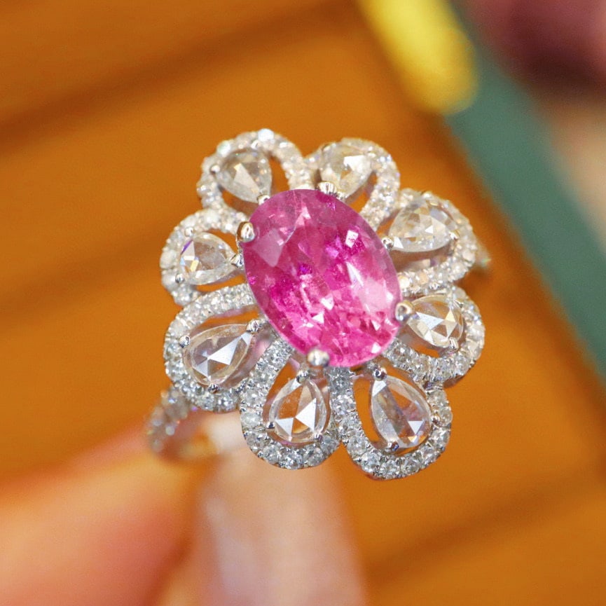 14k Gold 2.16 Ctw Natural Padparadscha Sapphire & Diamond Ring/pendant( Without Chain ) - 3