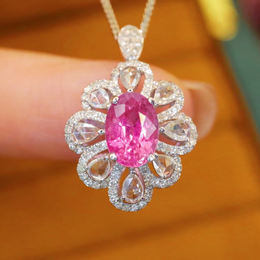 14k Gold 2.16 Ctw Natural Padparadscha Sapphire & Diamond Ring/pendant( Without Chain ) - 4