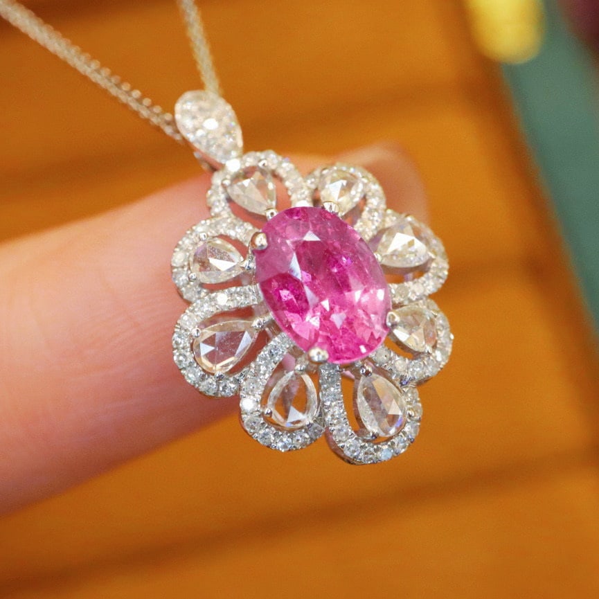 14k Gold 2.16 Ctw Natural Padparadscha Sapphire & Diamond Ring/pendant( Without Chain ) - 5