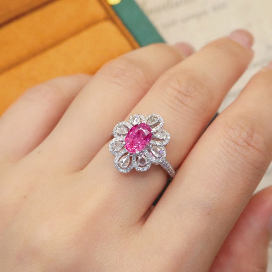14k Gold 2.16 Ctw Natural Padparadscha Sapphire & Diamond Ring/pendant( Without Chain ) - 7