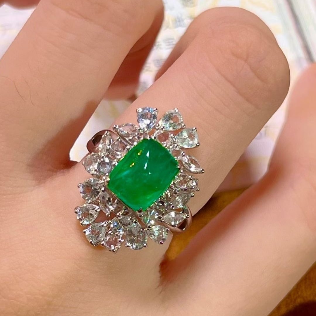 14k Gold 4.70 Ctw Natural Emerald & Sapphire Ring - 4