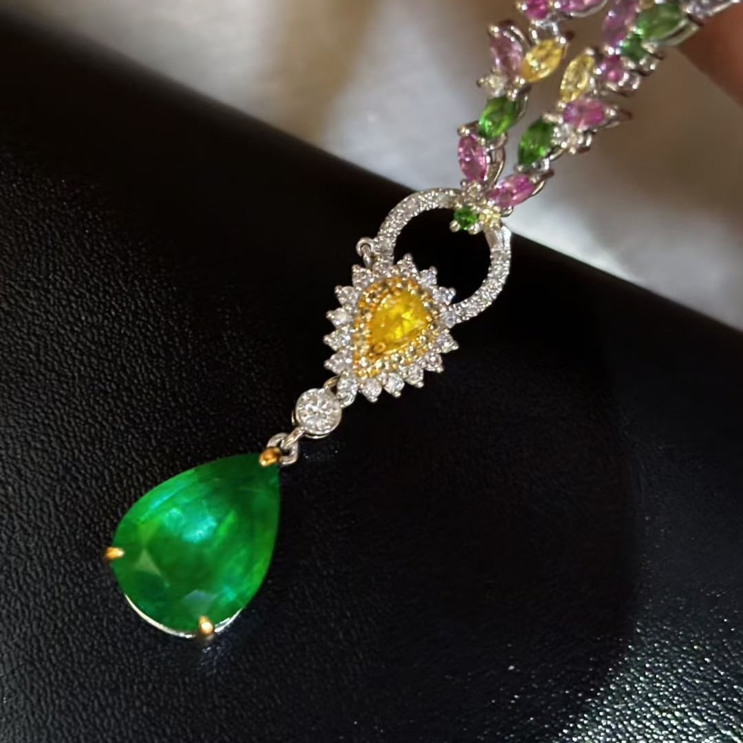 14k Gold 2.15 Ct Natural Emerald & Diamond Pendant( Without Chain ) - 2