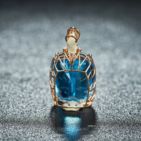 14k Gold 24.53 Ct Natural Topaz & Diamond Pendant( Without Chain ) - 4