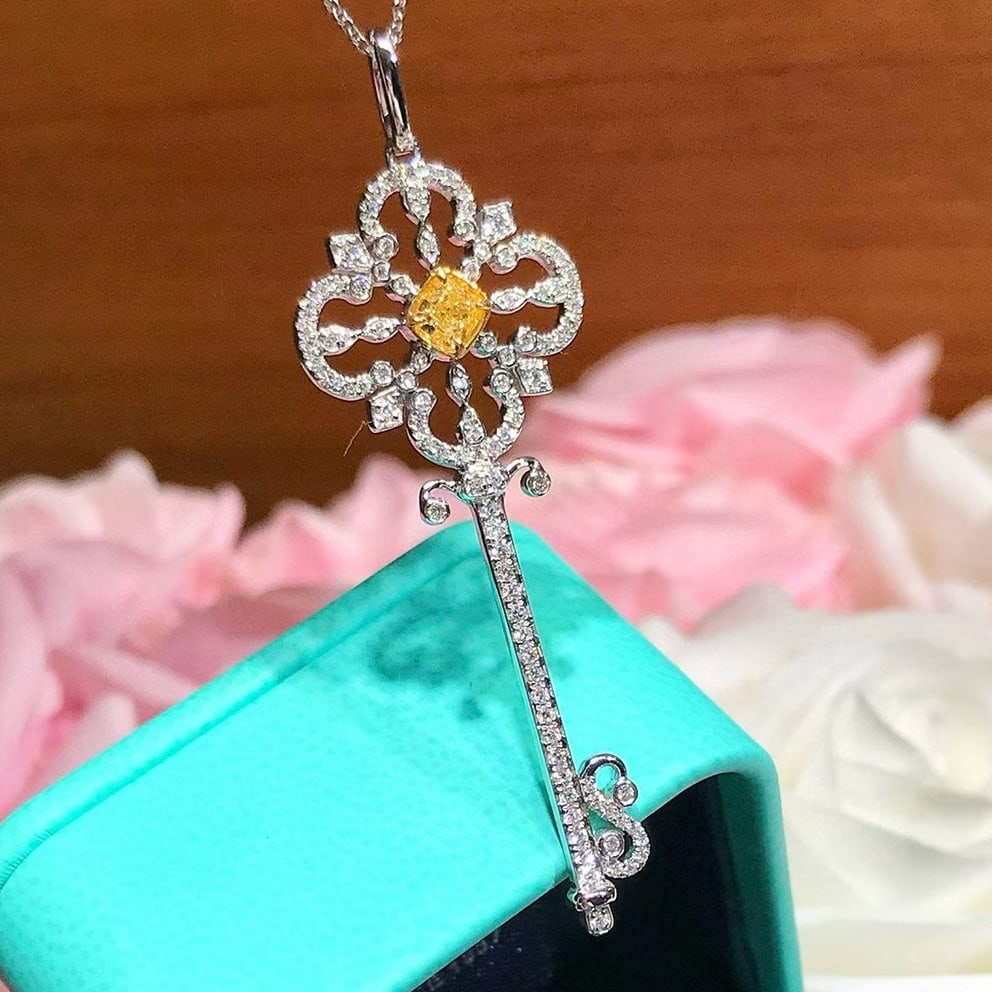 14k Gold 0.77 Ctw Natural Yellow Diamond & Diamond Necklace - 3