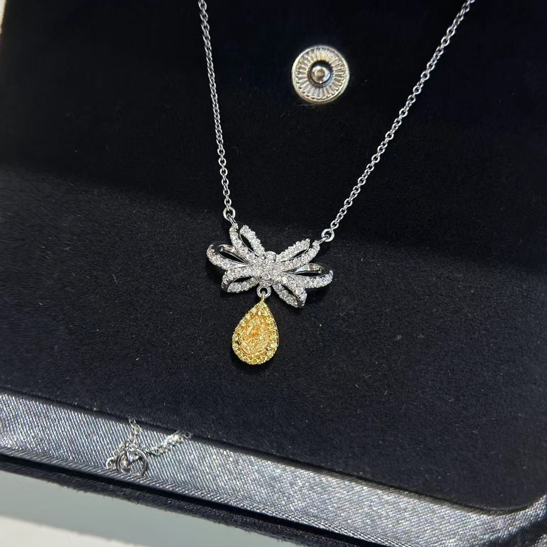 14k Gold 1.04 Ctw Natural Yellow Diamond & Diamond Necklace - 2