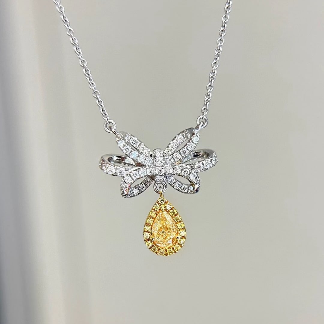 14k Gold 1.04 Ctw Natural Yellow Diamond & Diamond Necklace - 3