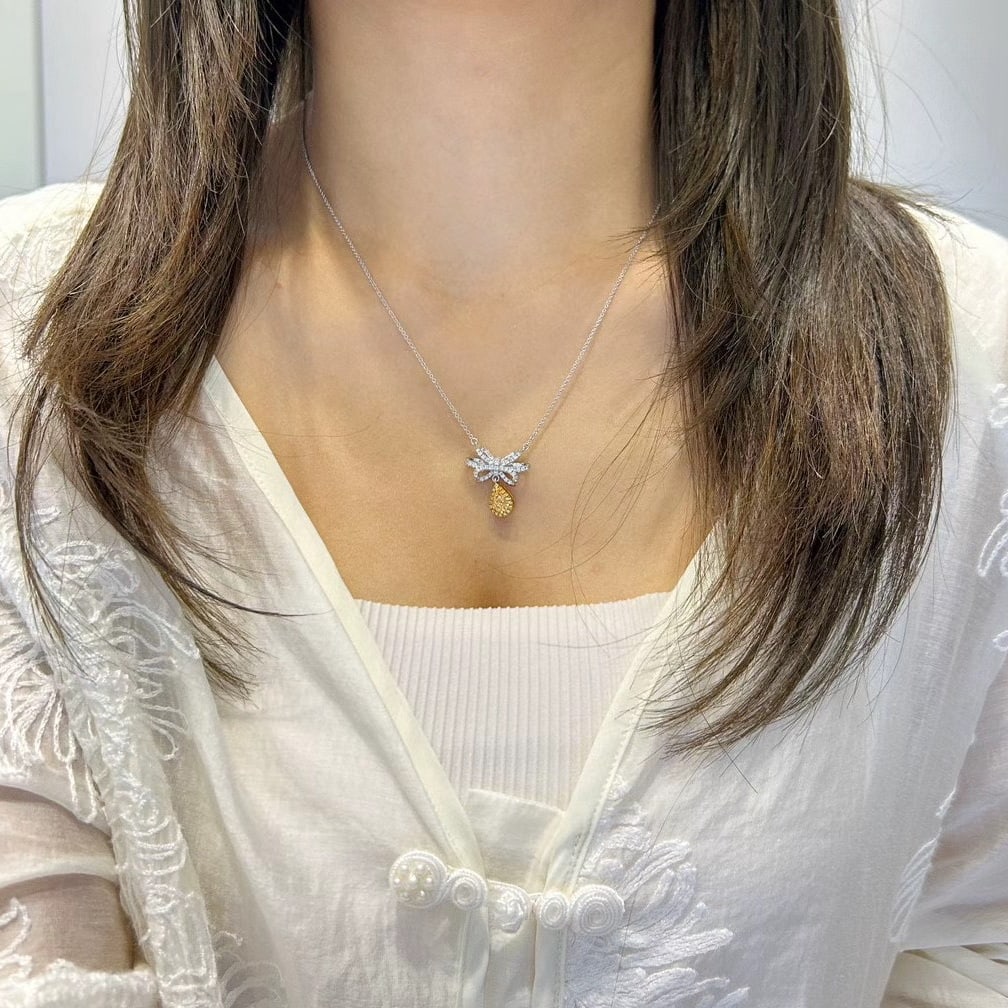14k Gold 1.04 Ctw Natural Yellow Diamond & Diamond Necklace - 4