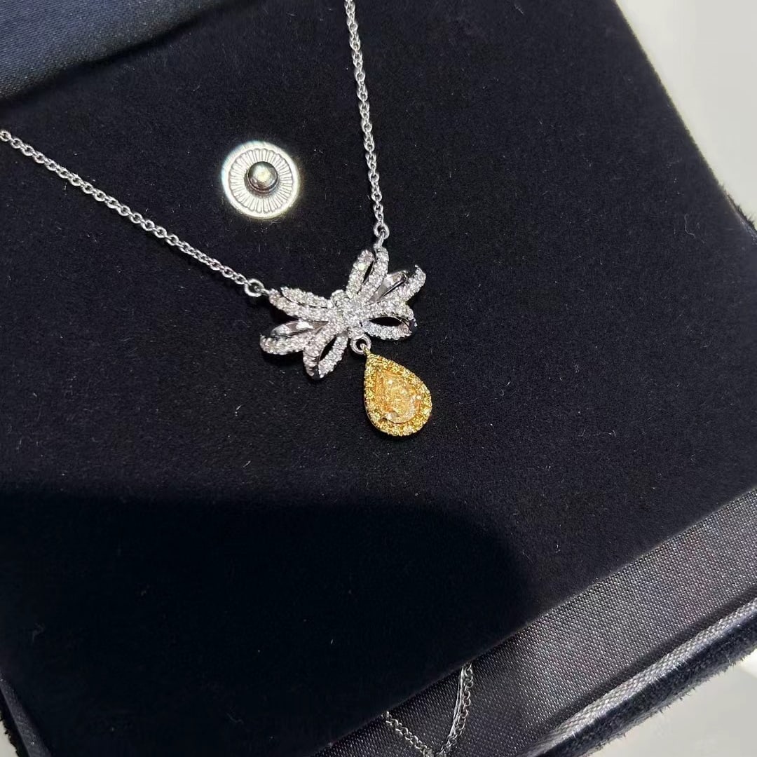 14k Gold 1.04 Ctw Natural Yellow Diamond & Diamond Necklace - 5