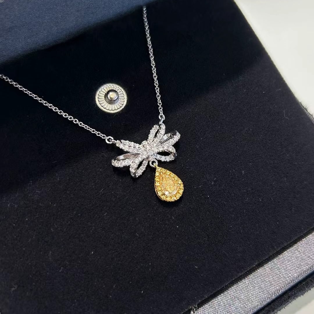 14k Gold 1.04 Ctw Natural Yellow Diamond & Diamond Necklace - 6