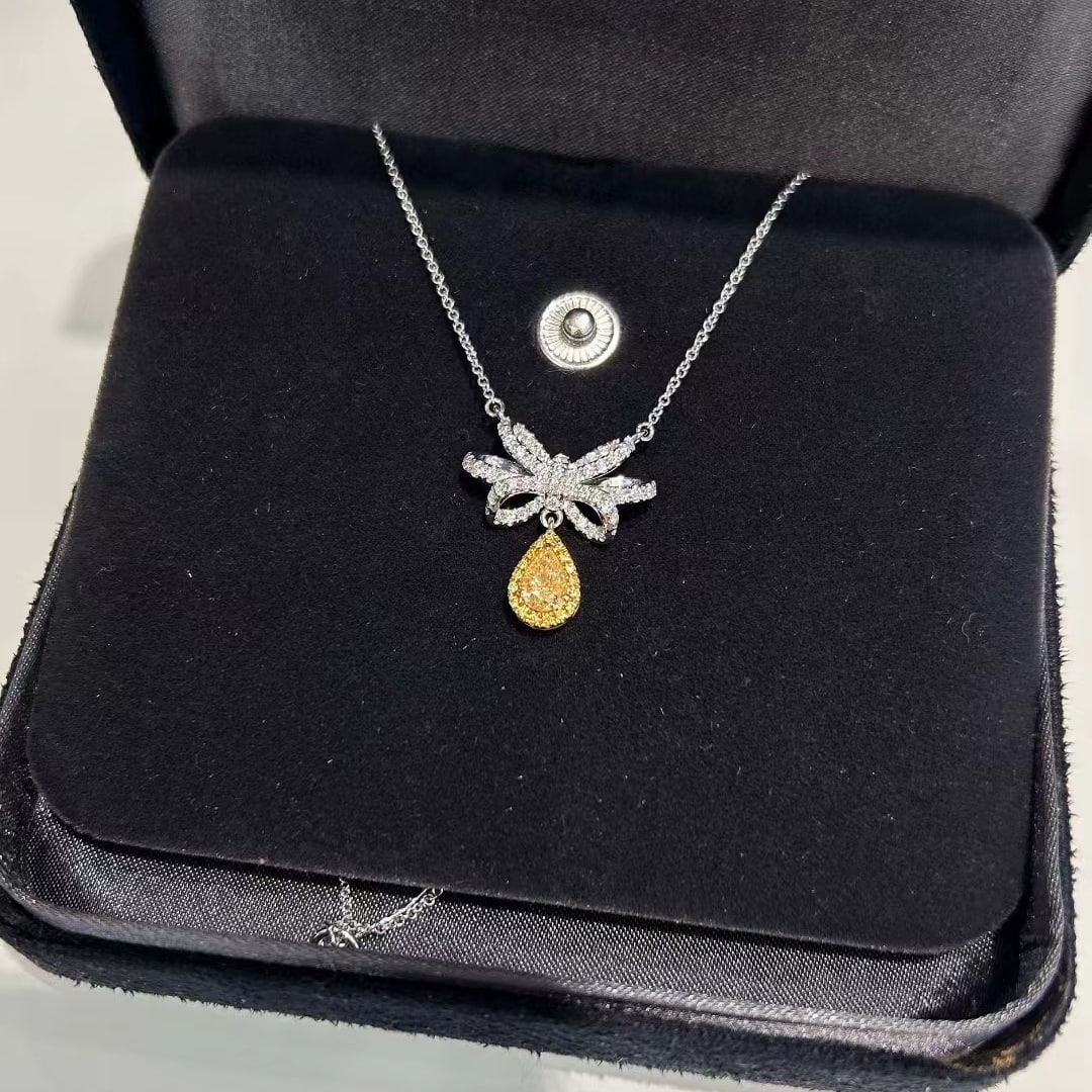 14k Gold 1.04 Ctw Natural Yellow Diamond & Diamond Necklace - 7