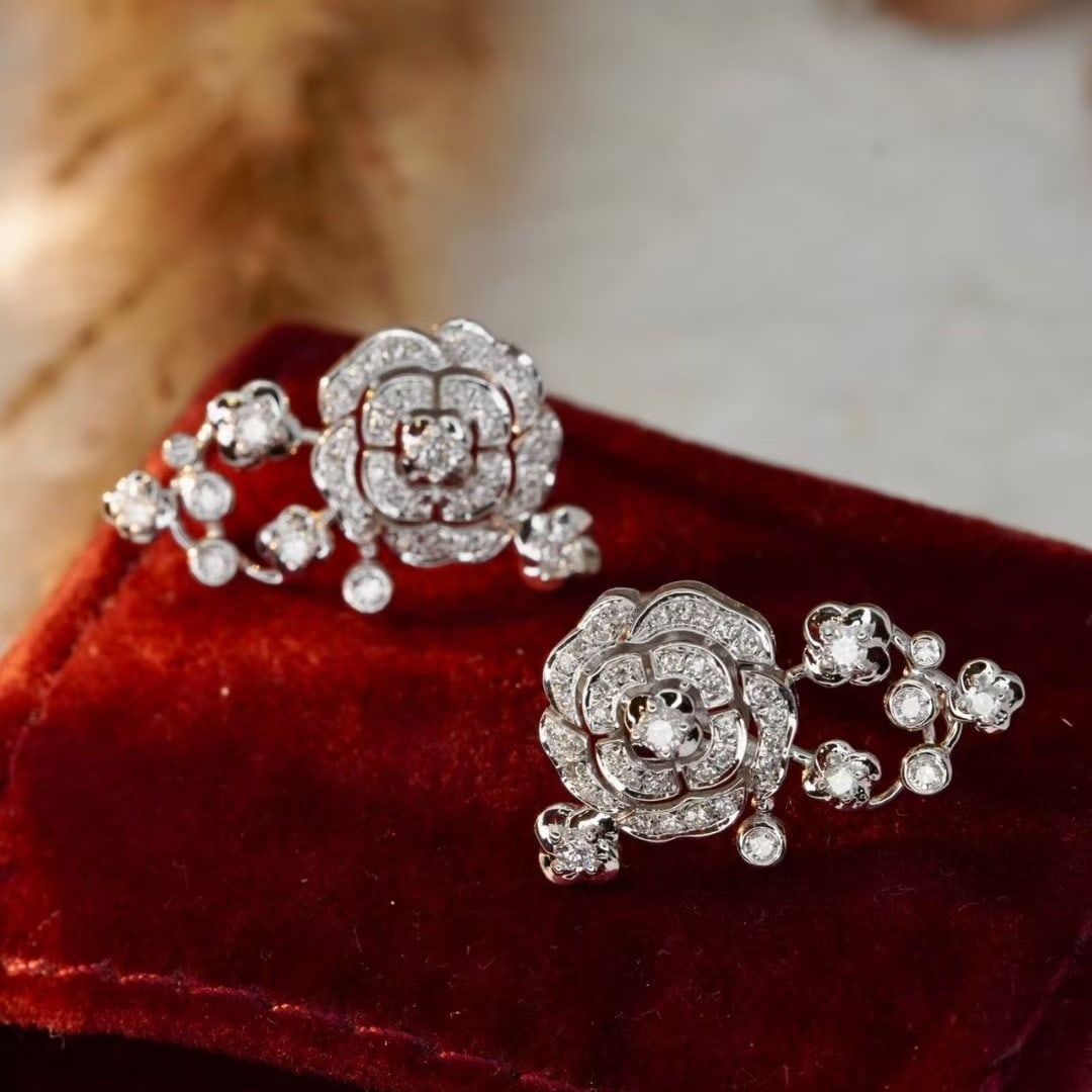 14k Gold 0.6 Ct Natural H Diamond & Flowers Earrings - 2