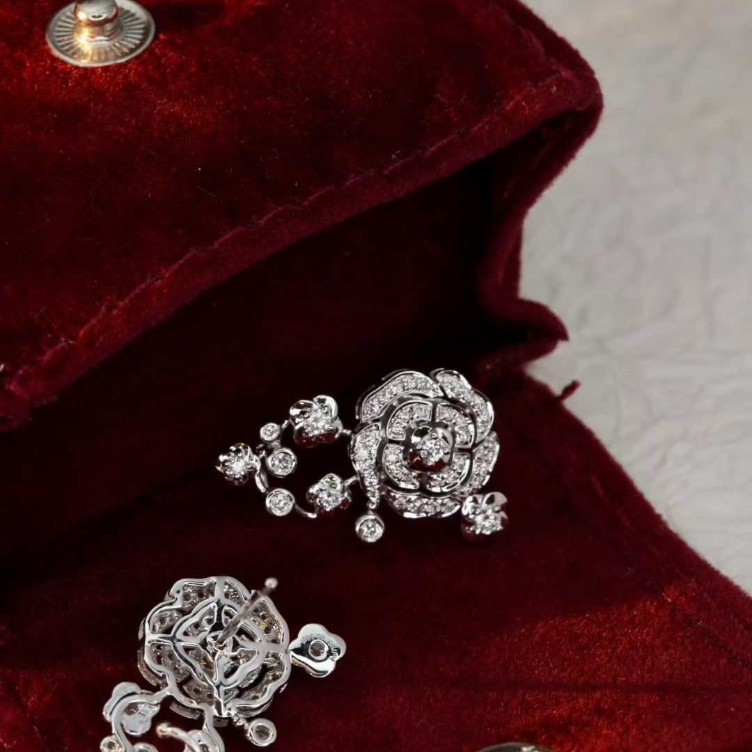 14k Gold 0.6 Ct Natural H Diamond & Flowers Earrings - 4