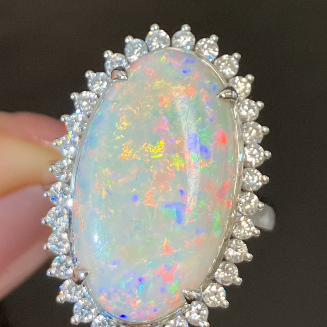 14k Gold 6.36 Ctw Natural Opal & Diamond Ring - 2