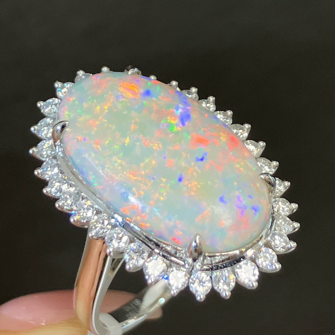 14k Gold 6.36 Ctw Natural Opal & Diamond Ring - 3