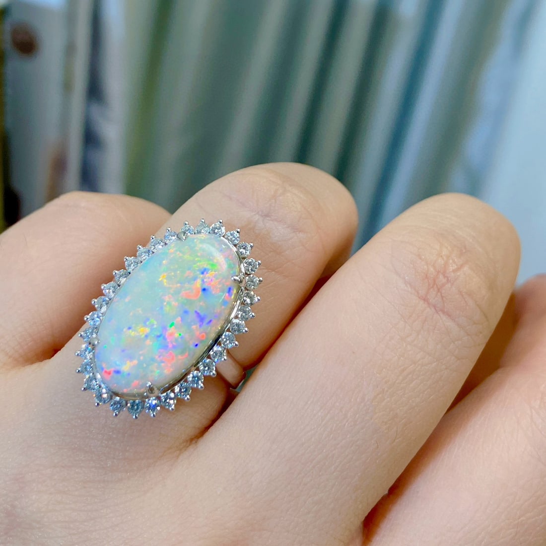 14k Gold 6.36 Ctw Natural Opal & Diamond Ring - 6