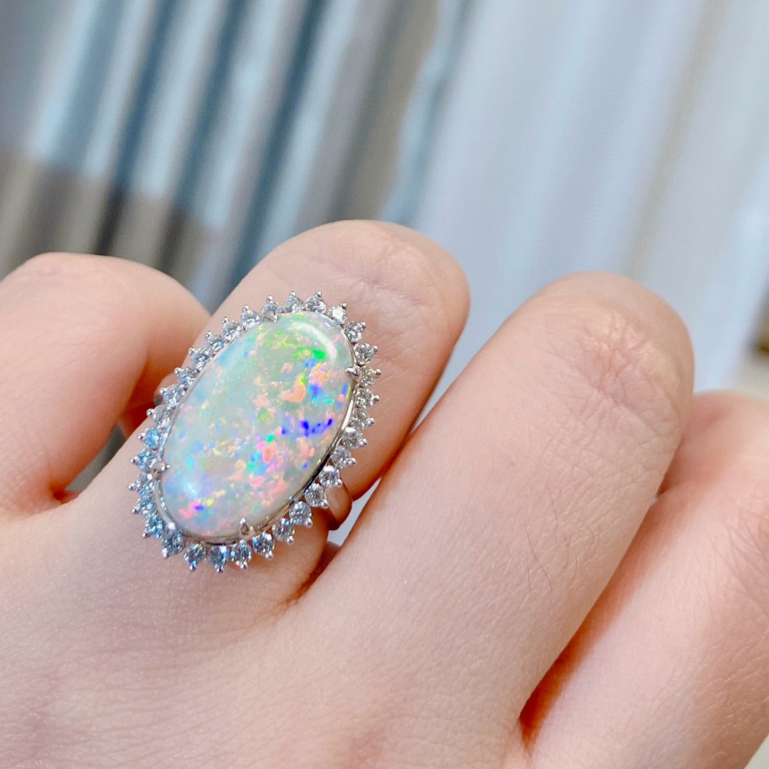 14k Gold 6.36 Ctw Natural Opal & Diamond Ring - 7