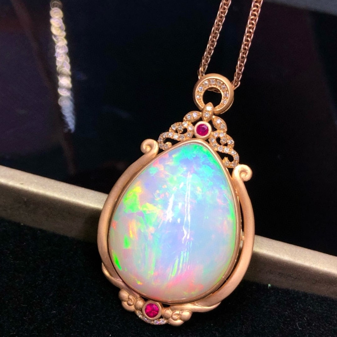 14k Gold 29.0 Ct Natural Opal & Diamond Pendant( Without Chain ) - 6