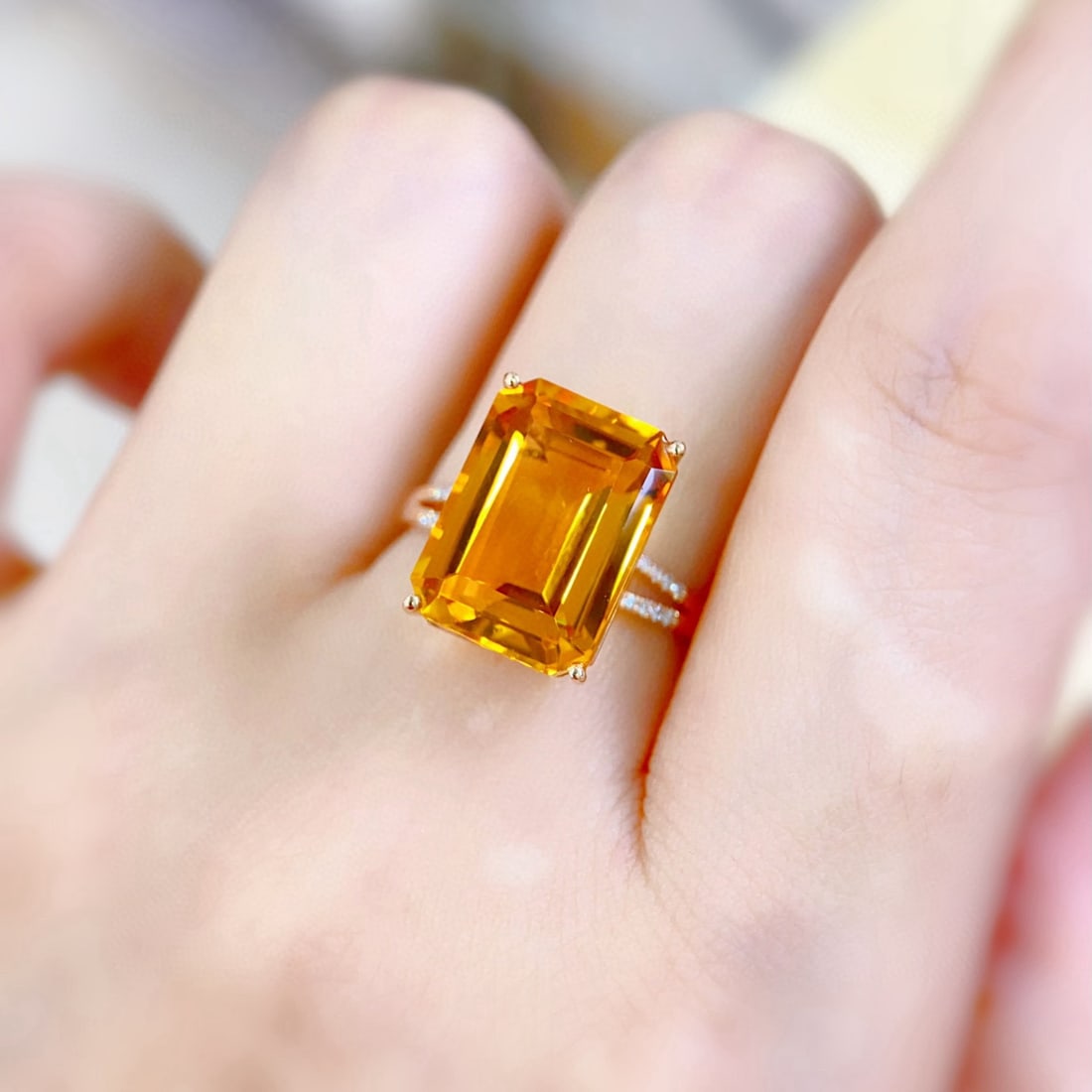 14k Gold 6.91 Ctw Natural Citrine & Diamond Ring - 4