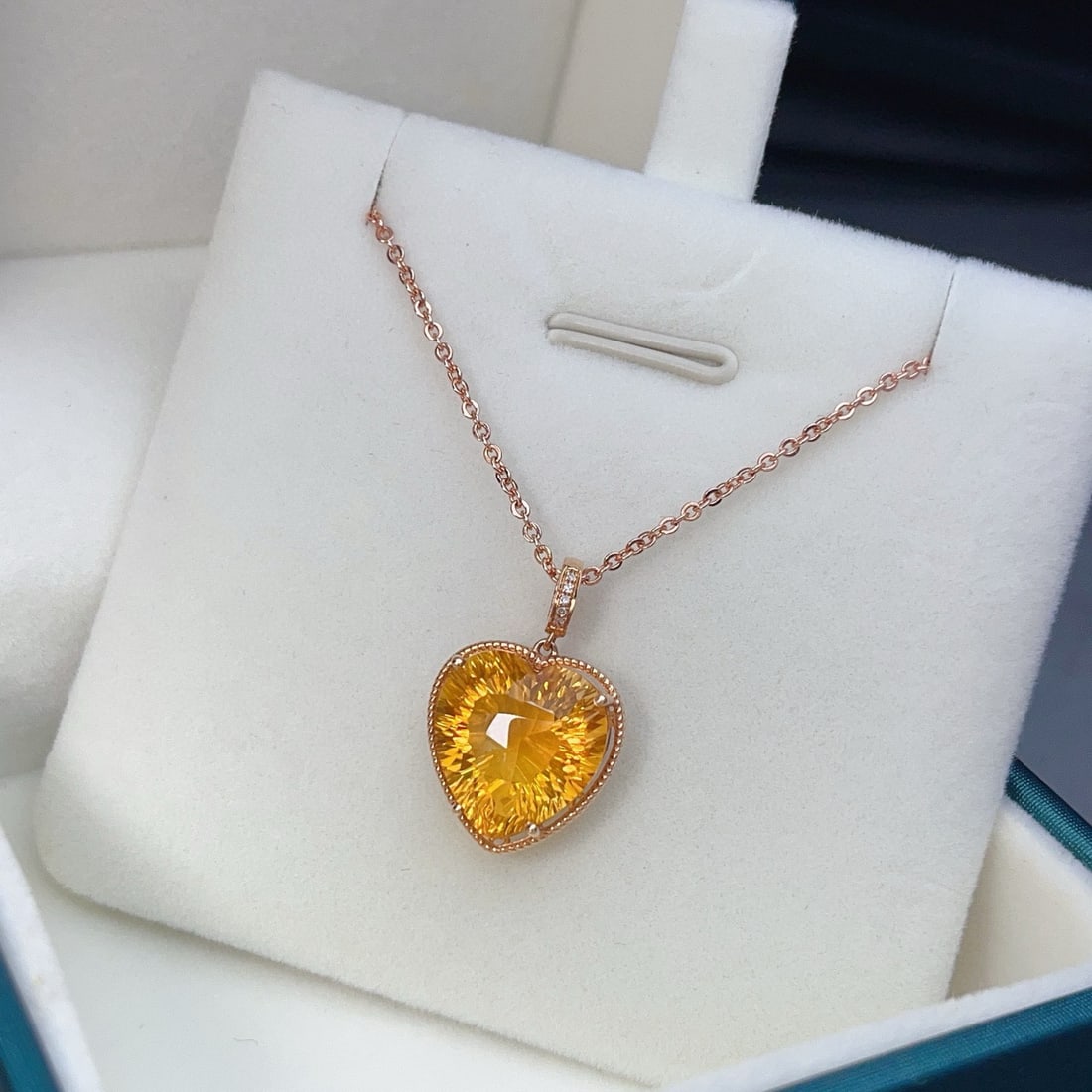 14k Gold 6.80 Ct Natural Citrine & Diamond Pendant( Without Chain ) - 2