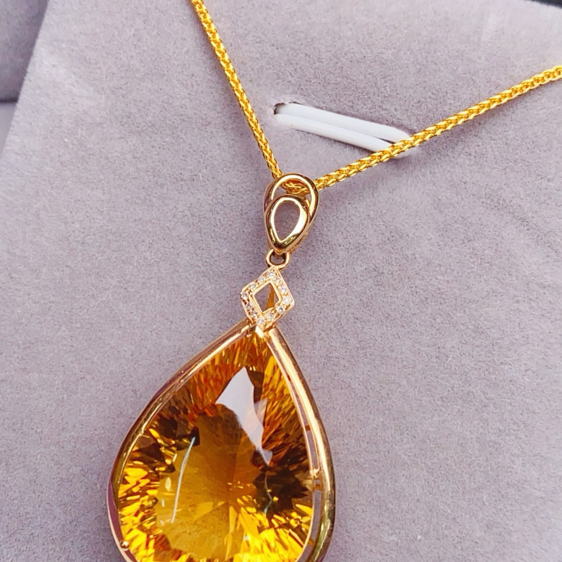 14k Gold 21.23 Ctw Natural Citrine & Diamond Pendant( Without Chain ) - 3