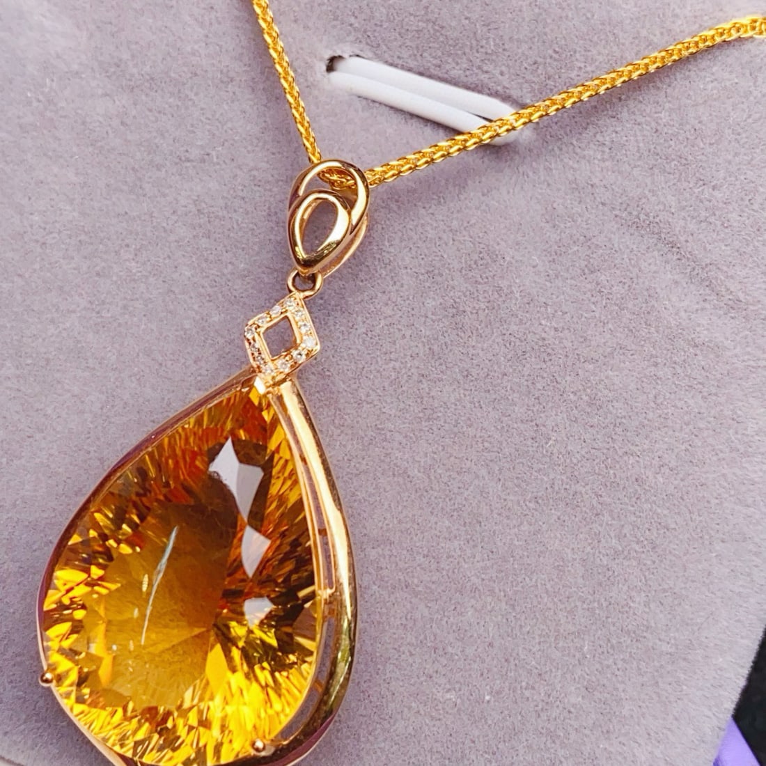 14k Gold 21.23 Ctw Natural Citrine & Diamond Pendant( Without Chain ) - 4