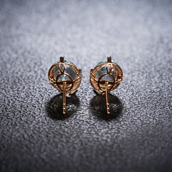14k Gold 3.66 Ct Natural Aquamarine & Diamond Earrings - 4