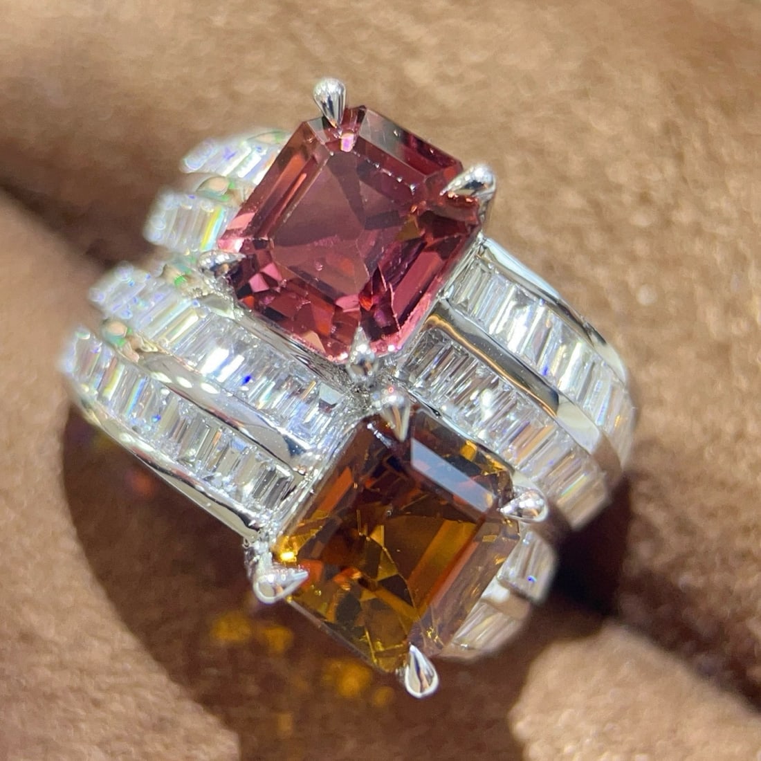 14k Gold 6.97 Ctw Natural Tourmaline & Diamond Ring: Ref:231046370 // gold content:14k gold // ring size:7. 25us // // main gemstone:tourmaline // shape:octagonal // carat weight:5. 91ct // color:color // treatment:natural // // adjacent gemstone 2 :