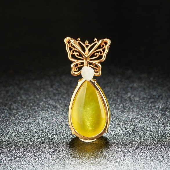 14k Gold 28.7 Ct Natural Prehnite & Ruby Pendant( Without Chain ) - 4