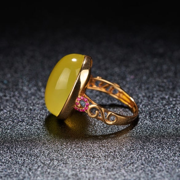 14k Gold 20 Ct Natural Prehnite & Ruby Ring - 2