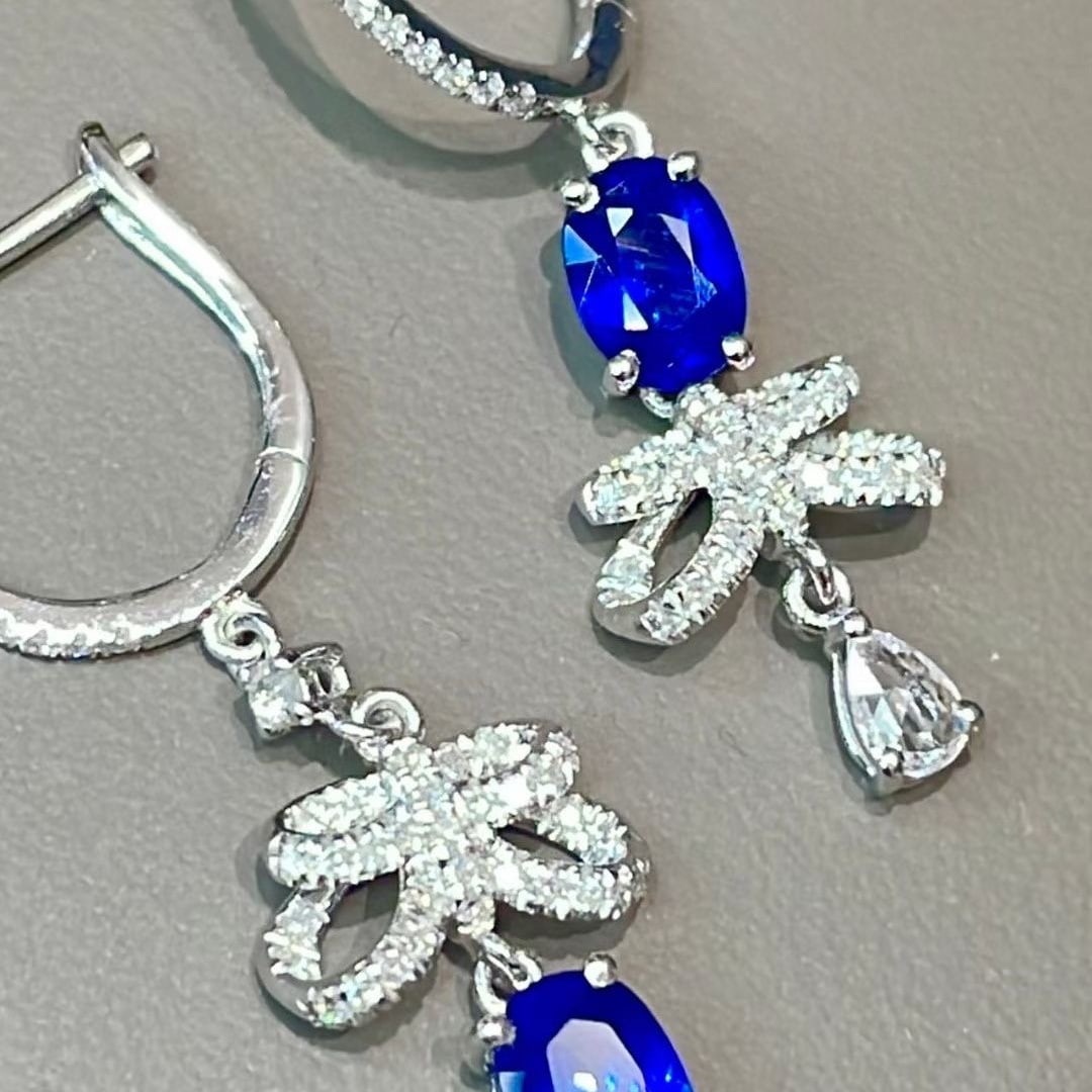 14k Gold 1.02 Ct Natural Sapphire & Diamond Earrings - 6