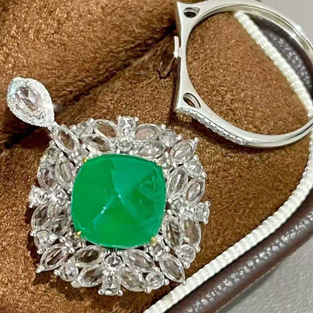 14k Gold 4.57 Ct Natural Emerald & Sapphire Ring/pendant( Without Chain ) - 3
