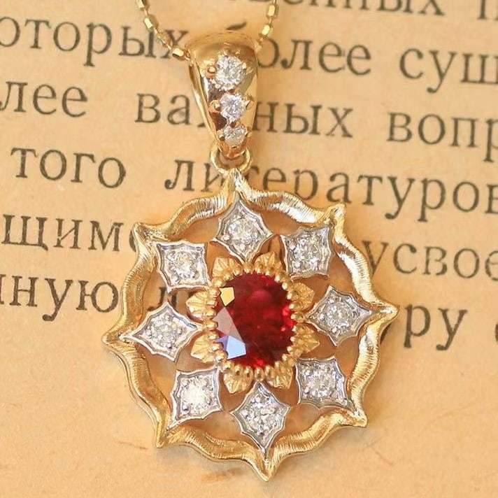 14k Gold 1.07 Ctw Natural Ruby & Diamond Pendant( Without Chain ) - 2