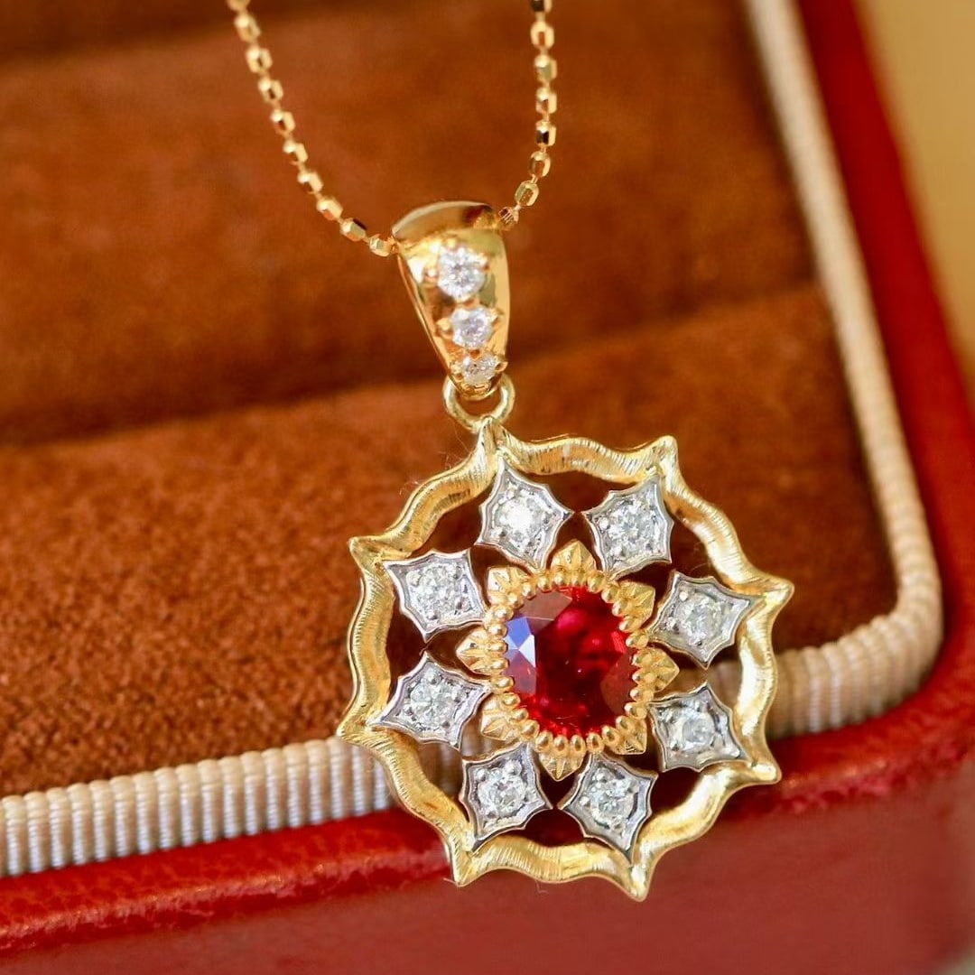 14k Gold 1.07 Ctw Natural Ruby & Diamond Pendant( Without Chain ) - 3