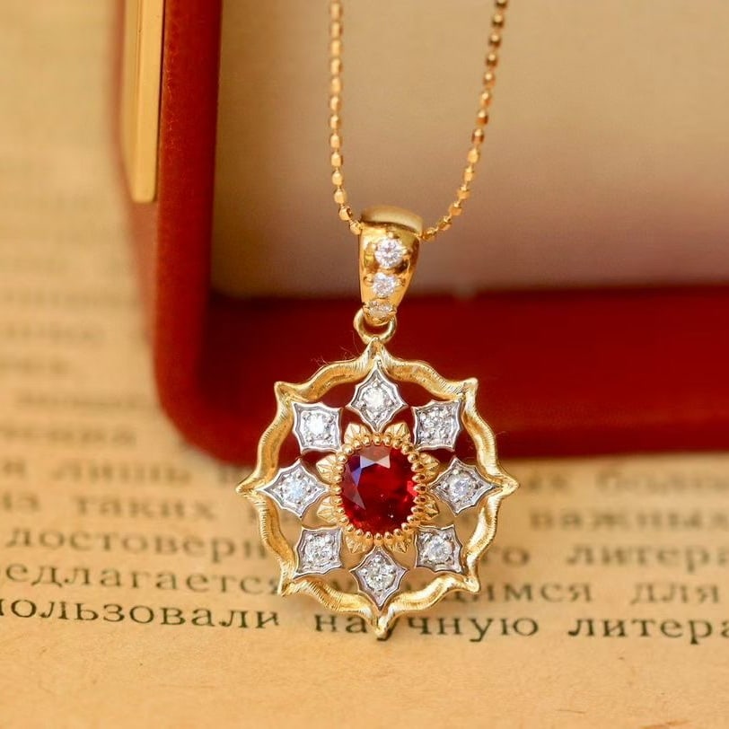 14k Gold 1.07 Ctw Natural Ruby & Diamond Pendant( Without Chain ) - 4