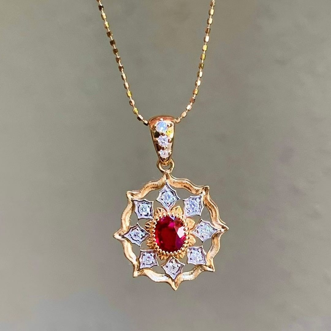14k Gold 1.07 Ctw Natural Ruby & Diamond Pendant( Without Chain ) - 5