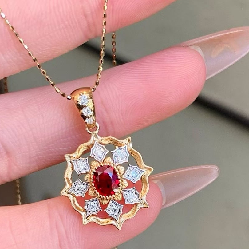 14k Gold 1.07 Ctw Natural Ruby & Diamond Pendant( Without Chain ) - 6