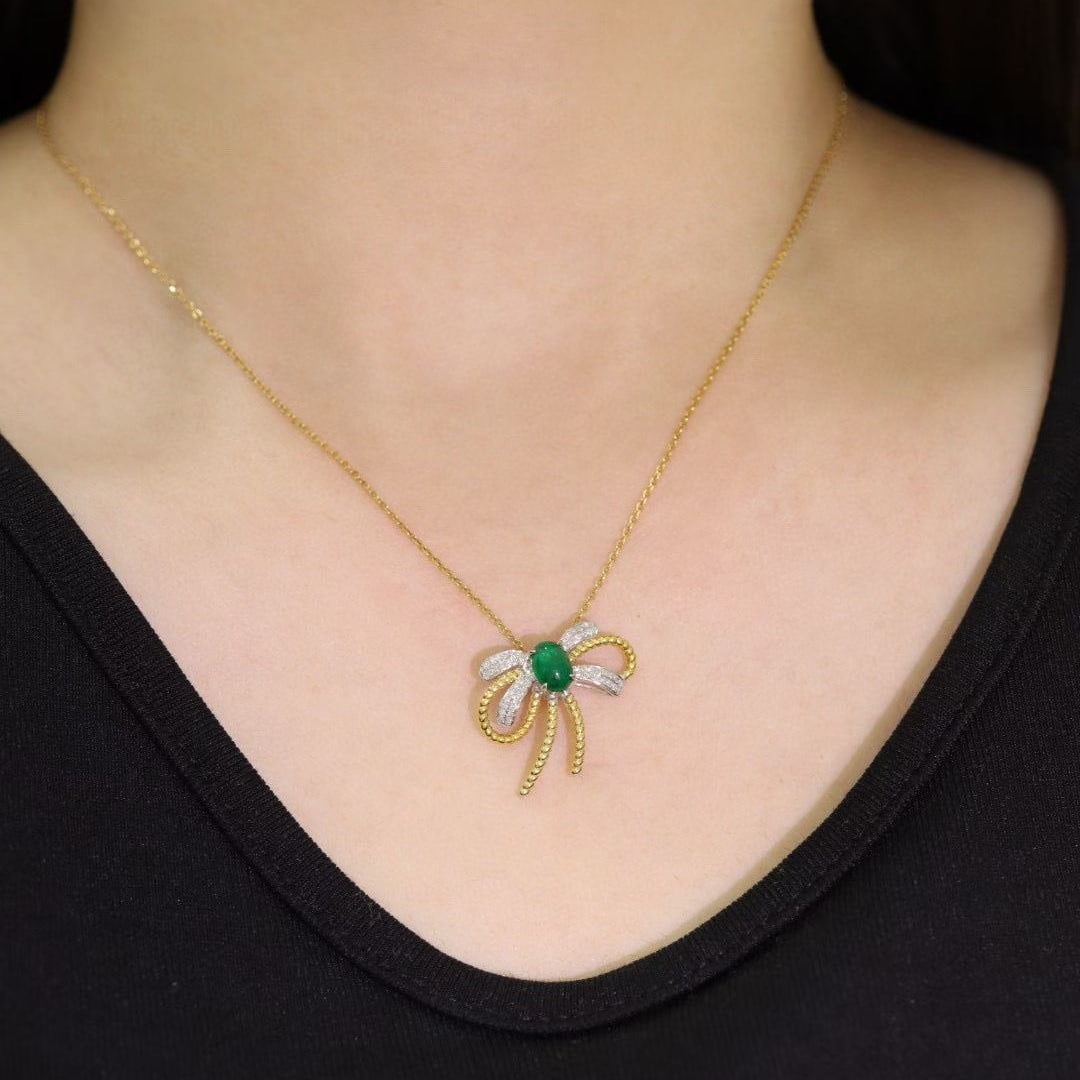 14k Gold 1.2 Ctw Natural Emerald & Diamond Pendant( Without Chain ) - 2