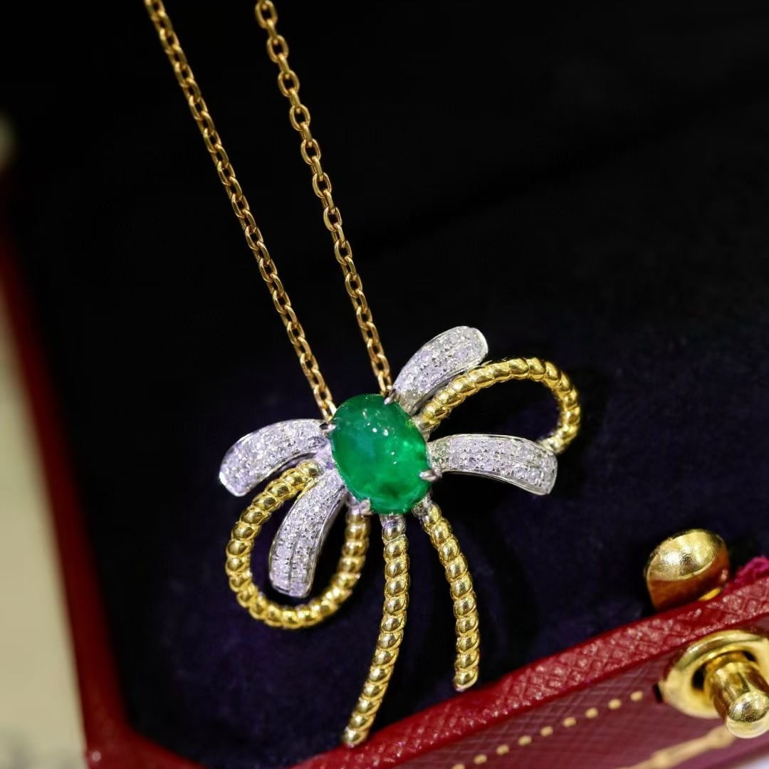 14k Gold 1.2 Ctw Natural Emerald & Diamond Pendant( Without Chain ) - 3