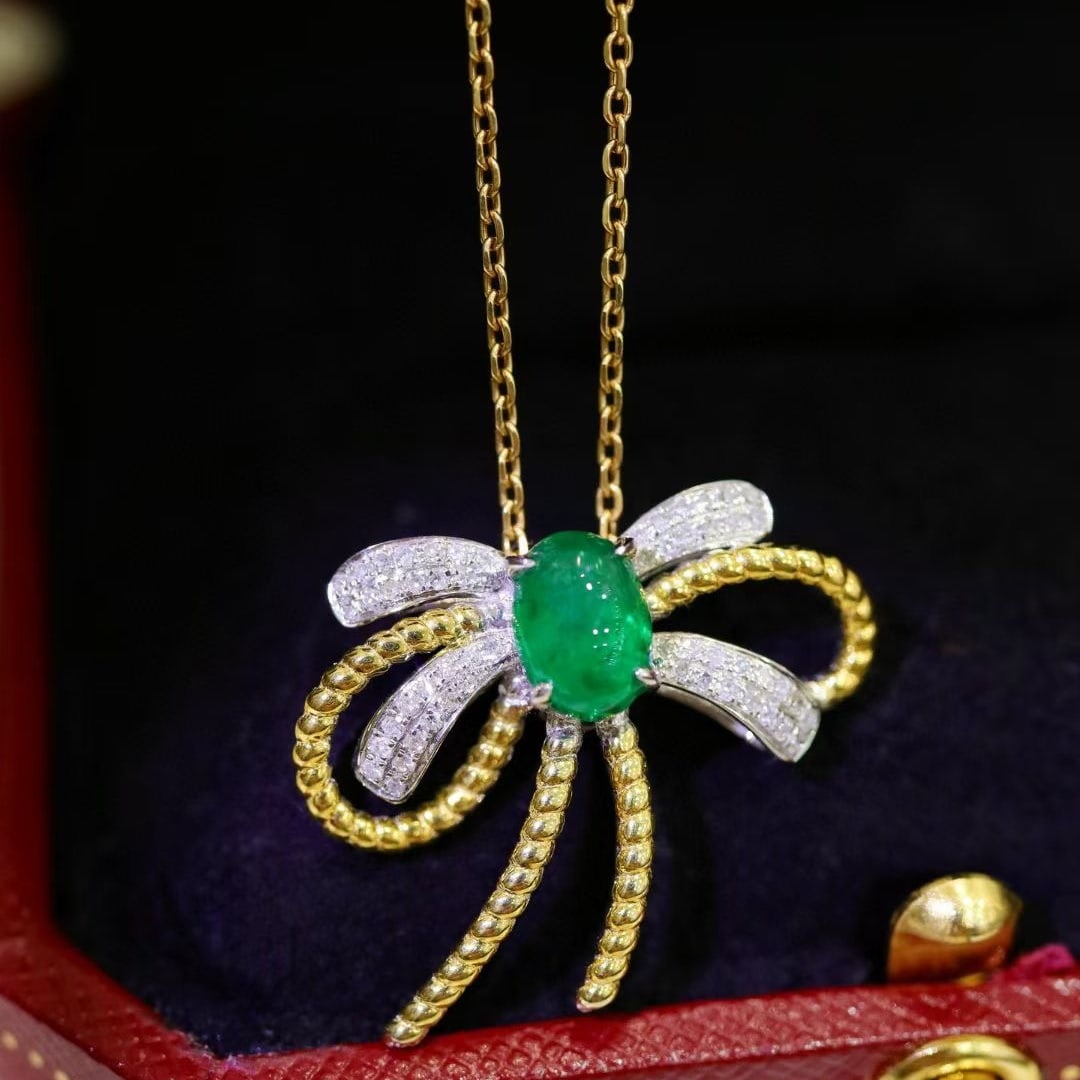 14k Gold 1.2 Ctw Natural Emerald & Diamond Pendant( Without Chain ) - 4