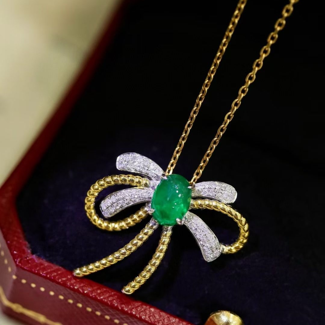 14k Gold 1.2 Ctw Natural Emerald & Diamond Pendant( Without Chain ) - 5