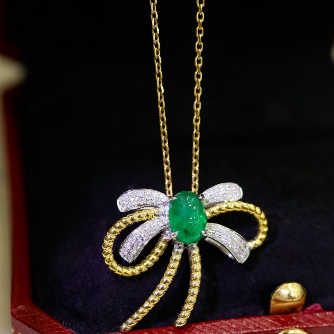 14k Gold 1.2 Ctw Natural Emerald & Diamond Pendant( Without Chain ) - 6