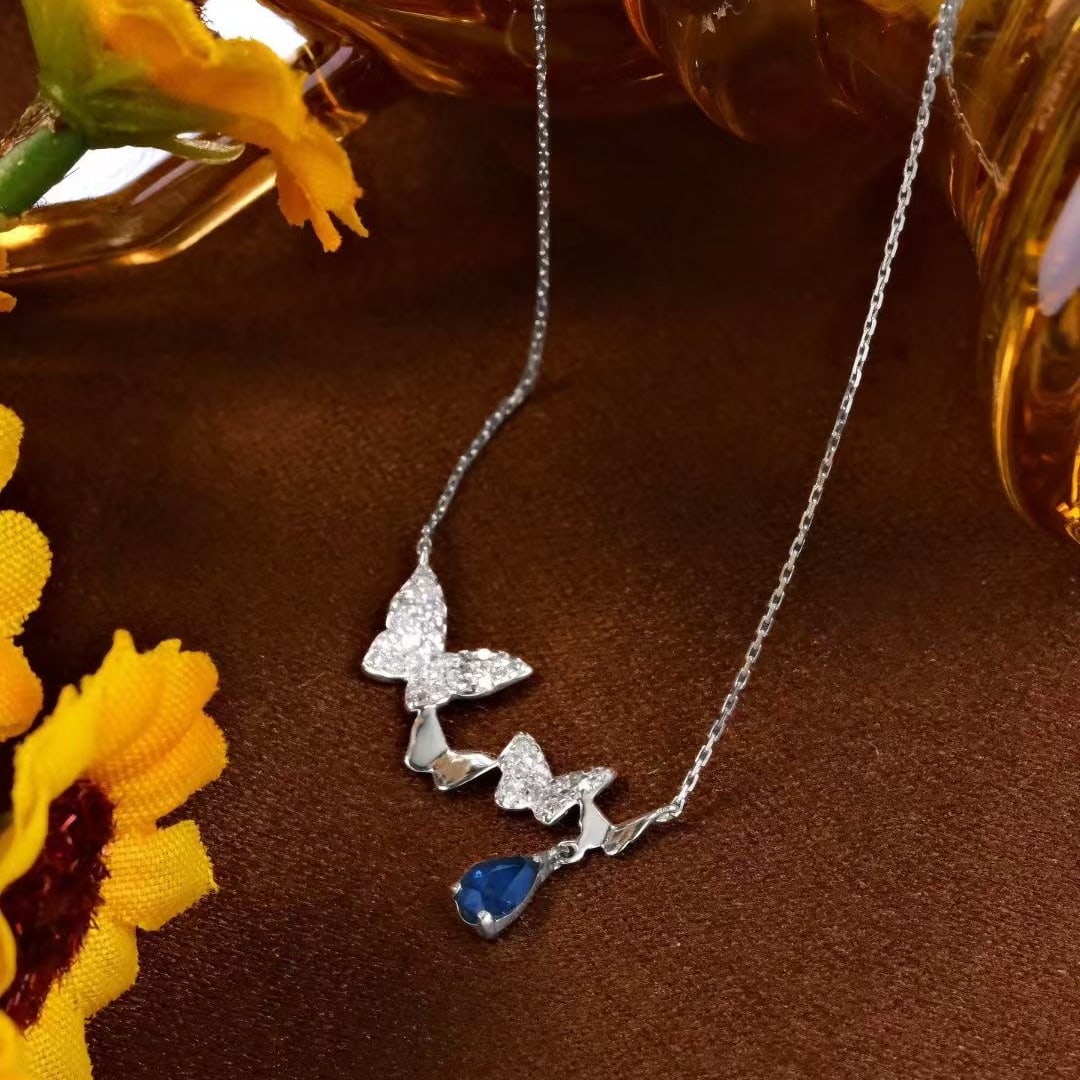 14k Gold 0.5 Ct Natural Sapphire & Diamond Necklace - 5