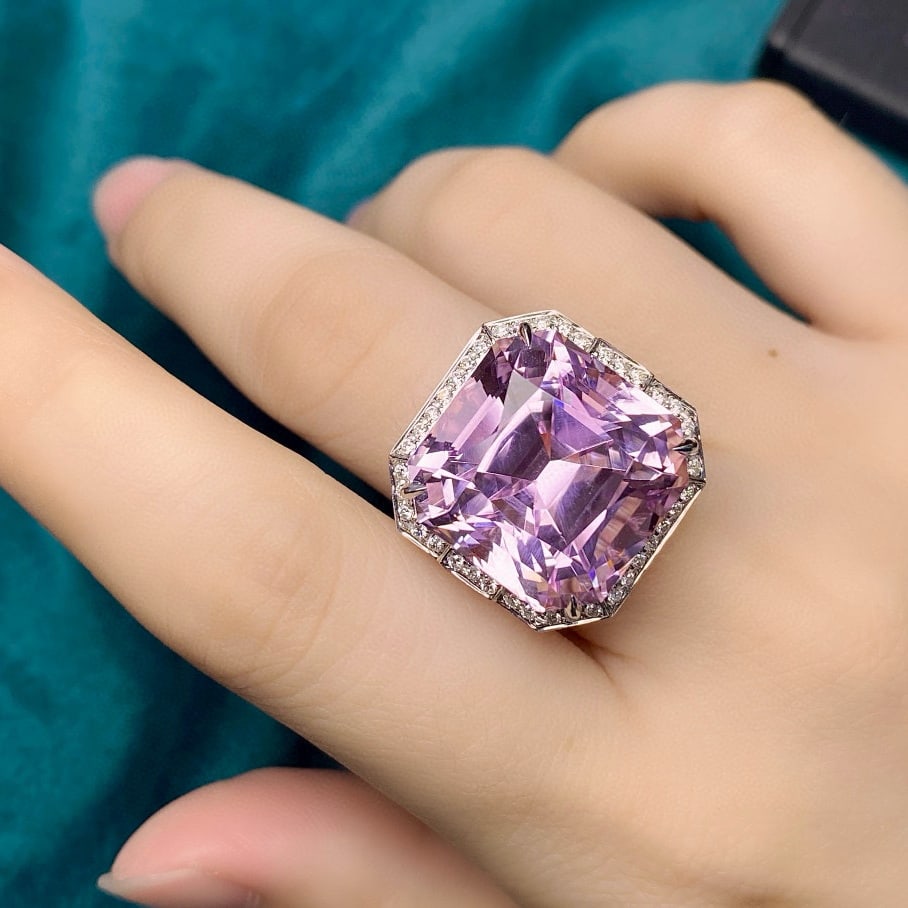 14k Gold 27.12 Ctw Natural Kunzite & Diamond Ring - 5