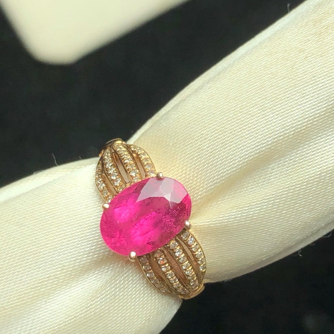 14k Gold 1.8 Ct Natural Tourmaline & Diamond Ring - 2