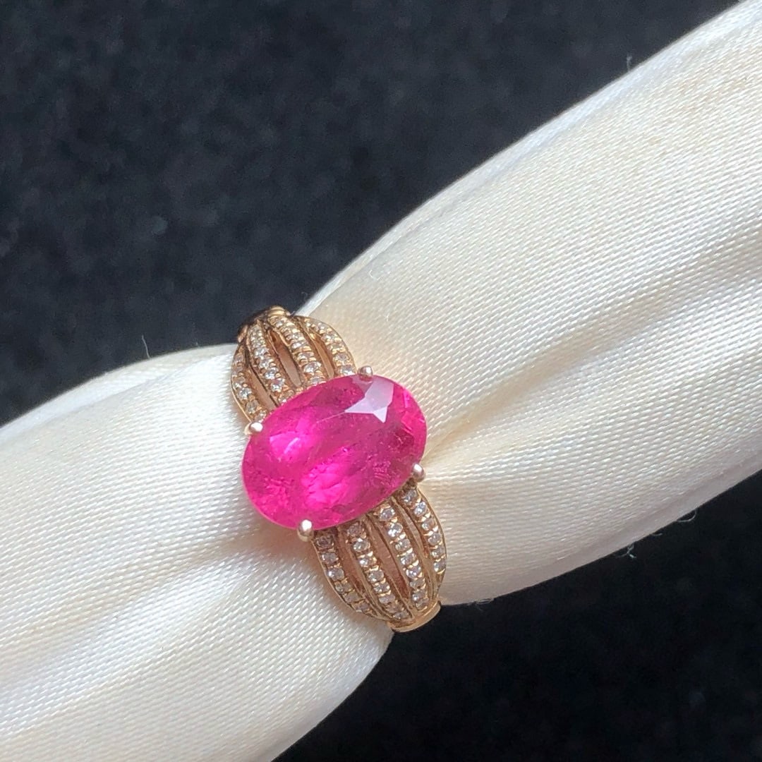 14k Gold 1.8 Ct Natural Tourmaline & Diamond Ring - 4