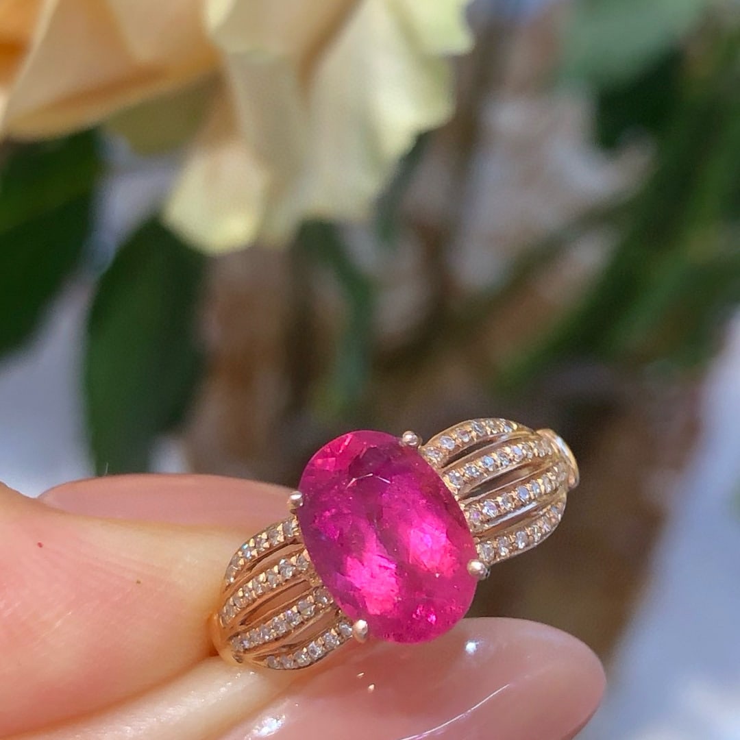14k Gold 1.8 Ct Natural Tourmaline & Diamond Ring - 5