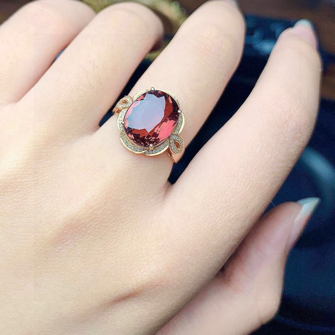 14k Gold 6.5 Ct Natural Tourmaline & Diamond Ring - 2