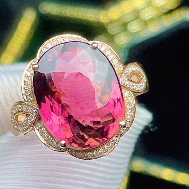 14k Gold 6.5 Ct Natural Tourmaline & Diamond Ring - 3